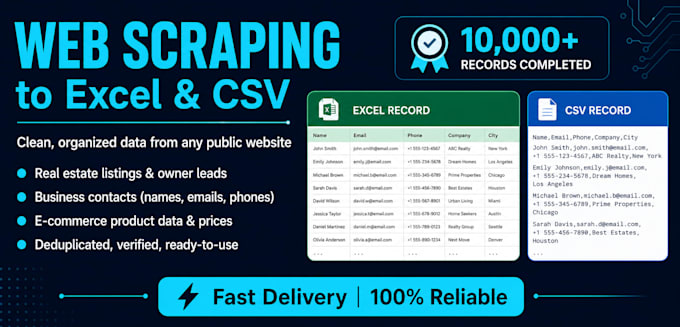 scrape website data to excel,and data extraction