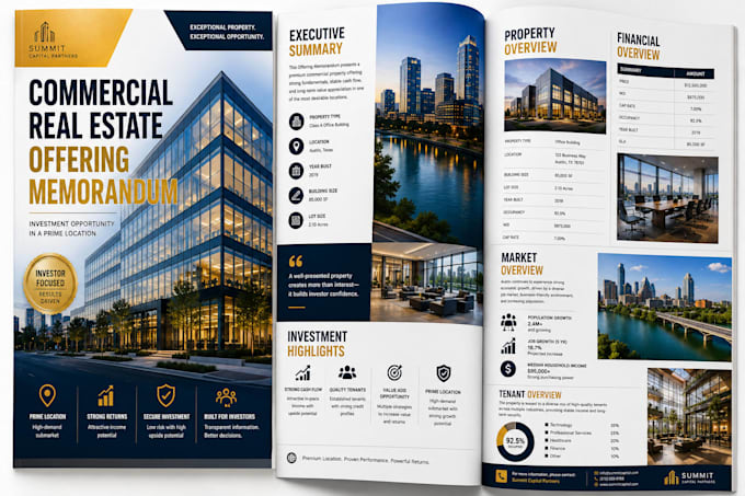 create a premium commercial property offering memorandum brochure