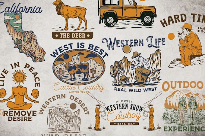 create illustration vintage style western, cowboy