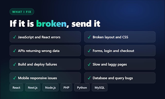 fix bugs and errors in your react, node js and javascript website
