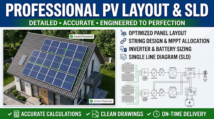 design a professional solar pv system with layout and sld