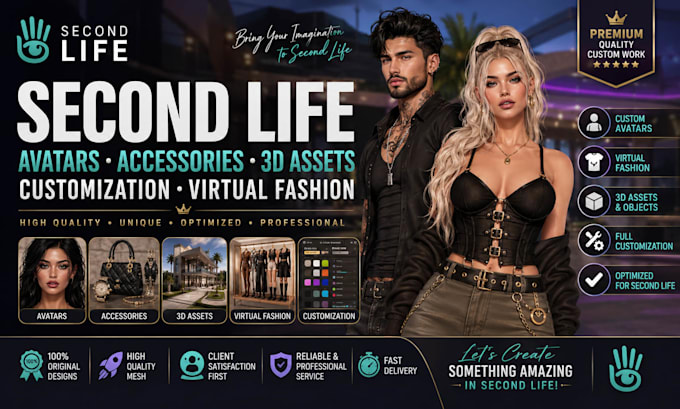 create custom second life avatars, clothing and 3d assets