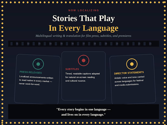 translate and write multilingual content for film and PR