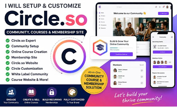do circle so online course creation, circle so commmunity setup customization