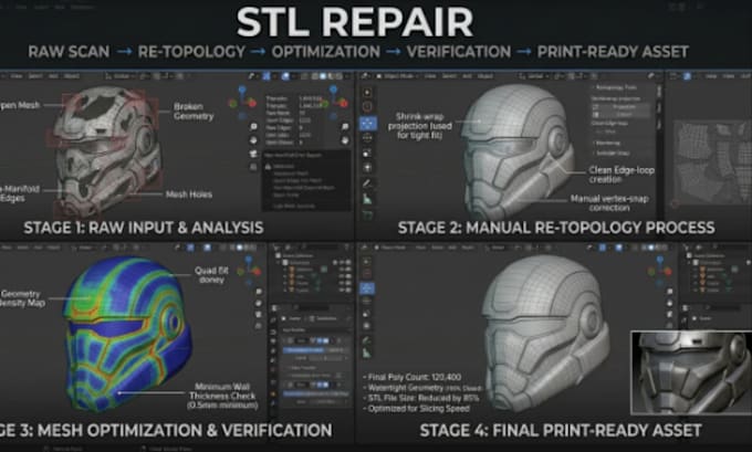 fix stl file 3d scan cleanup reverse engineering model stl,obj,3mf 3d printing