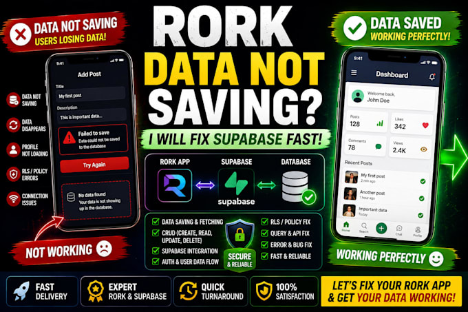 fix rork supabase database, data saving, fetching and backend issues