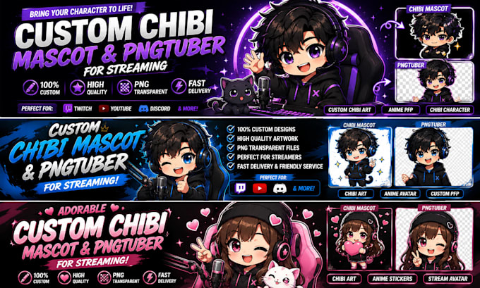 draw custom chibi mascot and png tuber for streaming