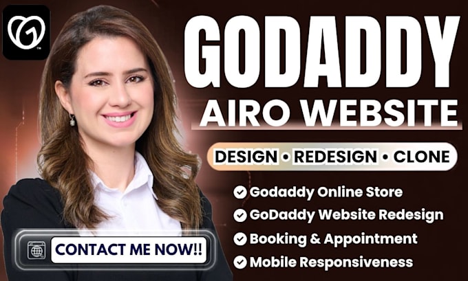 redesign godaddy airo website, godaddy website builder, hostinger website design