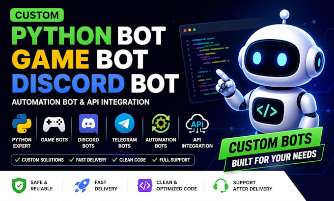 develop python bot, game, discord, telegram, automation and API bot