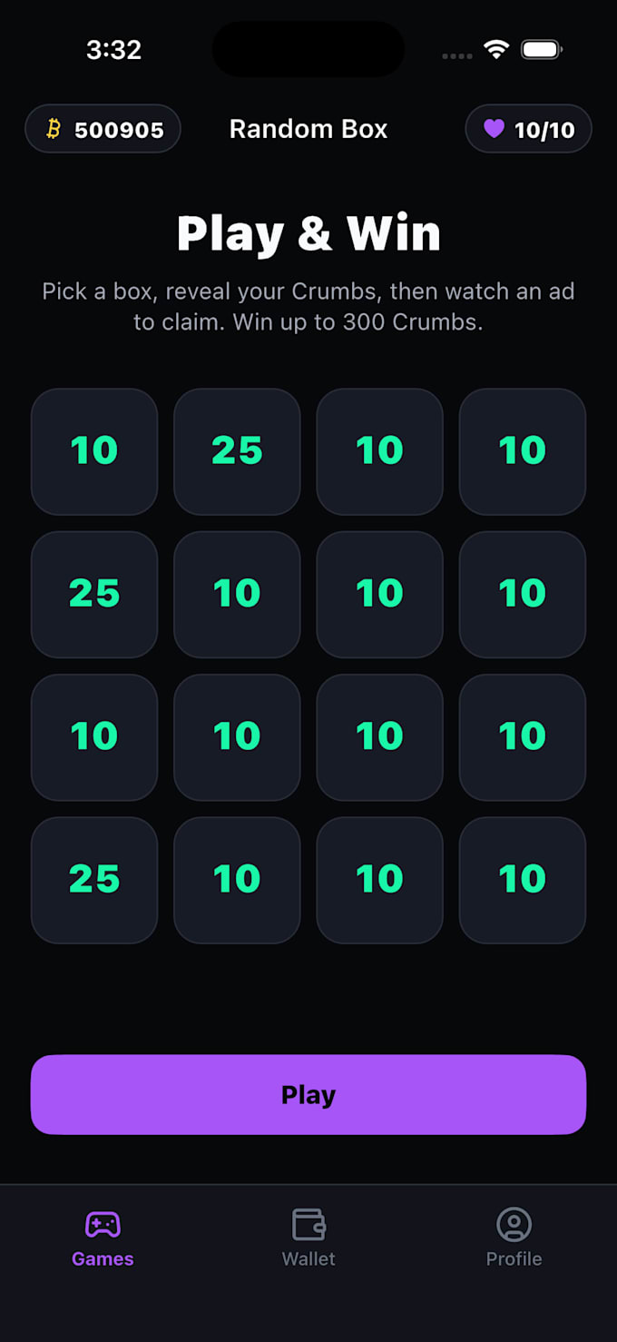 provide mini games rewards app template with firebase