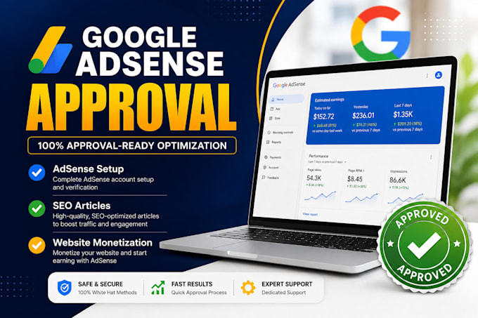 get approved adsense for your adsense website with fast google adsense setup