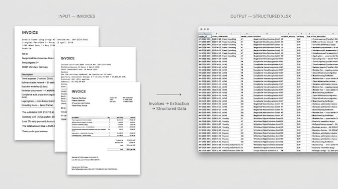 automate invoice PDF data extraction to excel CSV or json using python