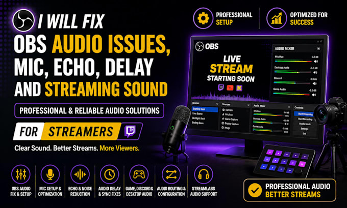 fix obs audio issues, mic, echo, delay and streaming sound