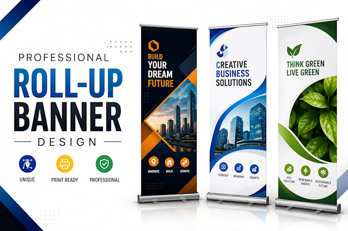 roller banner, feather flag and a frame sign