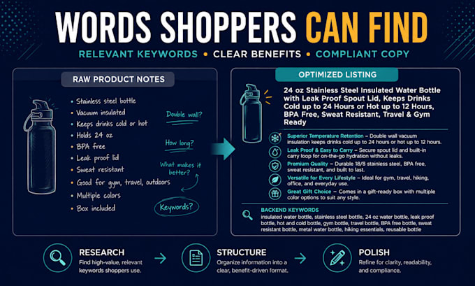 create and optimize your amazon product listing with SEO copy