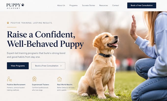 design squarespace puppy training website puppy school website dog trainig