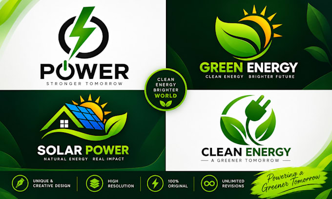 create clean solar panel power and green energy logo design