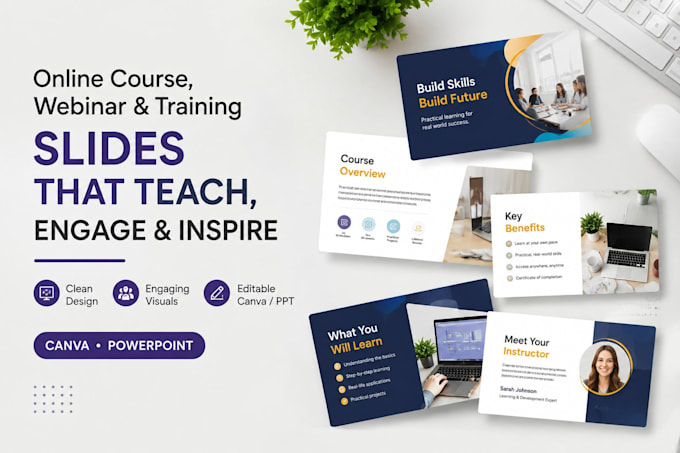 design engaging online course, webinar and training slides in canva