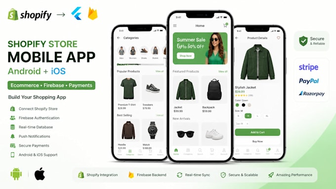 build shopify ecommerce mobile app for android and ios with firebase