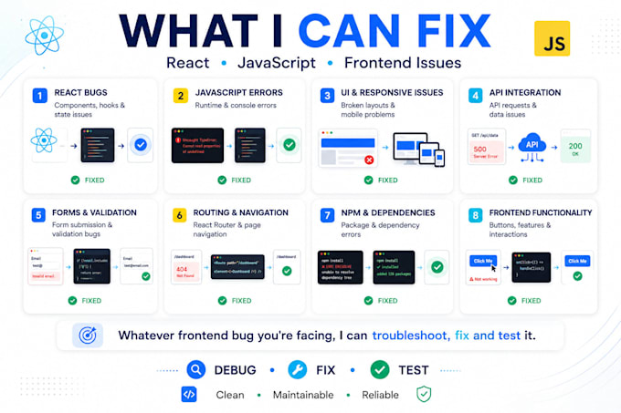 fix bugs and errors in your react javascript website