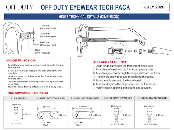 design eyewear tech pack for production