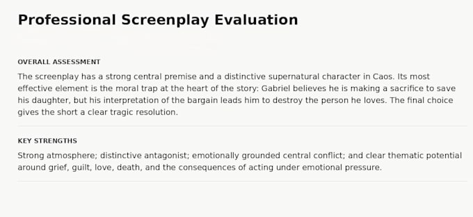 provide detailed screenplay coverage and script analysis