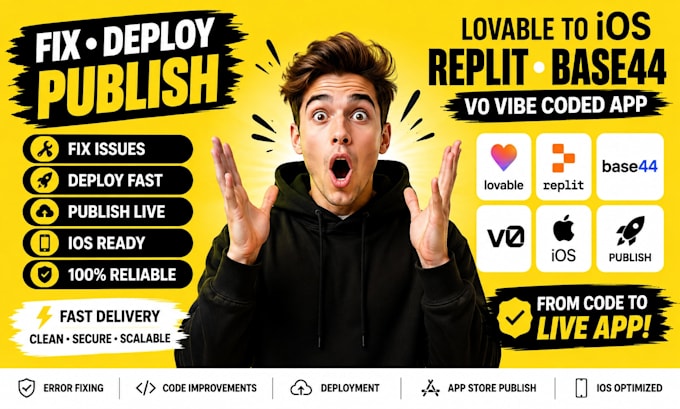 fix deploy publish lovable to ios replit base44 v0 vibe coded app development