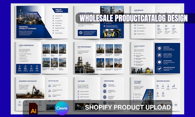 design industrial capability brochure, technical data sheet and b2b catalog