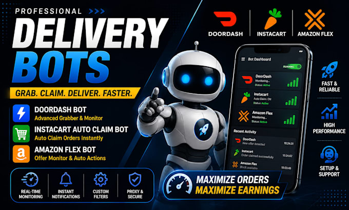 create doordash bot grabber instacart auto claim order bot, amazon flex bot