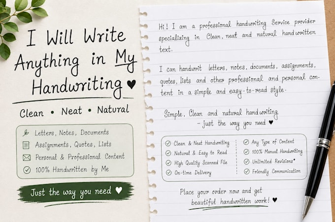 do simple, clean and natural handwriting