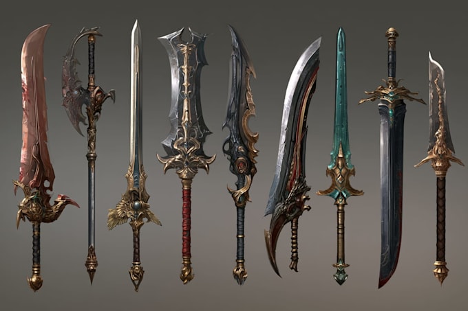 make creative concept art of weapons and items