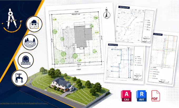 draft site plan grading plan utility design drainage plan for construction plan