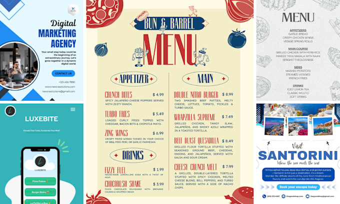 design professional posters, flyers, menu cards