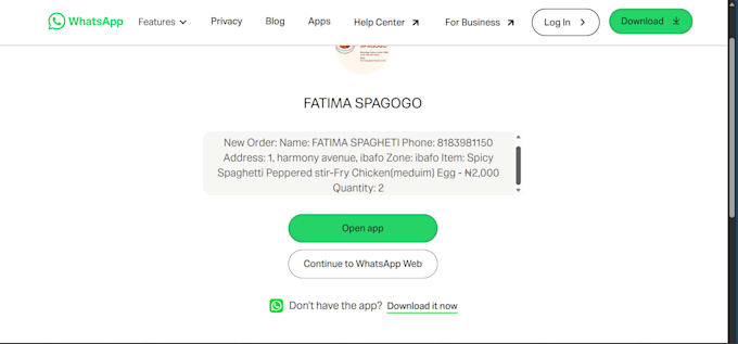build a custom order form website with whatsapp integration