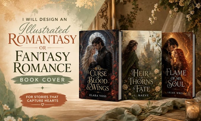 illustrate a custom romantasy book cover for kindle and print