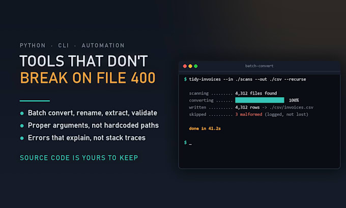 write a python script to batch process or convert your files