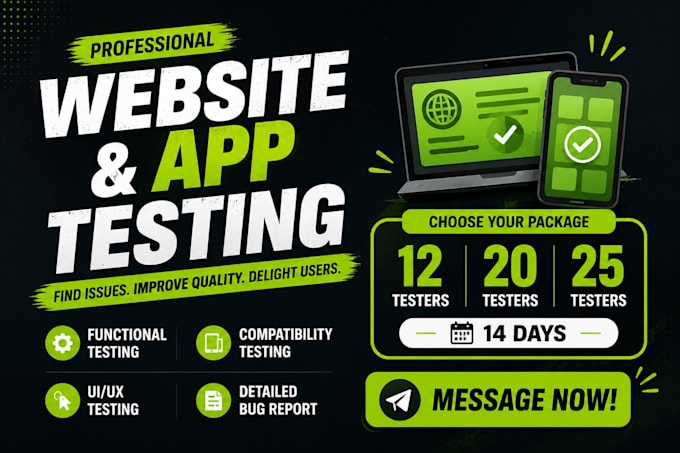 do manual website testing, QA and app testing for android apps, 12 testers