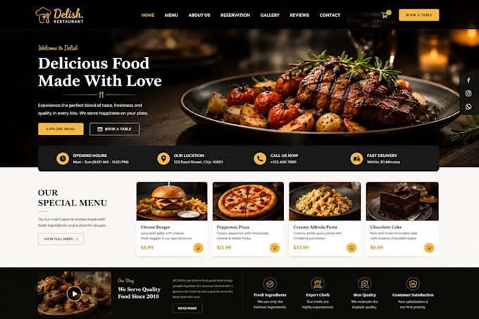create a professional restaurant website with online food menu