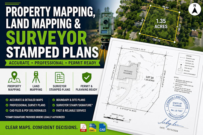 do property mapping, land mapping and surveyor stamped plans