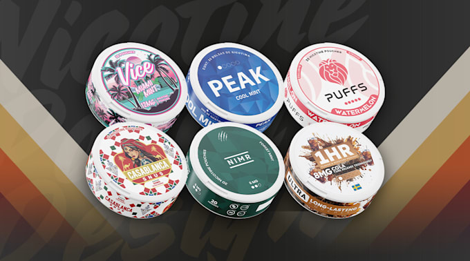 design nicotine pouch packaging, labels and 3d mockups
