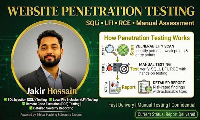 do website penetration testing, sqli, lfi and rce