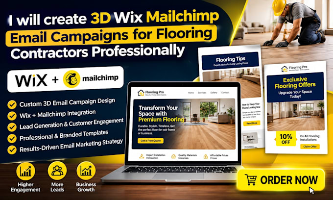 create 3d wix mailchimp email campaigns for flooring contractors professionally