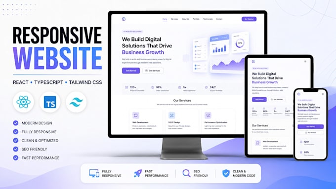 develop a responsive react or nextjs website with typescript
