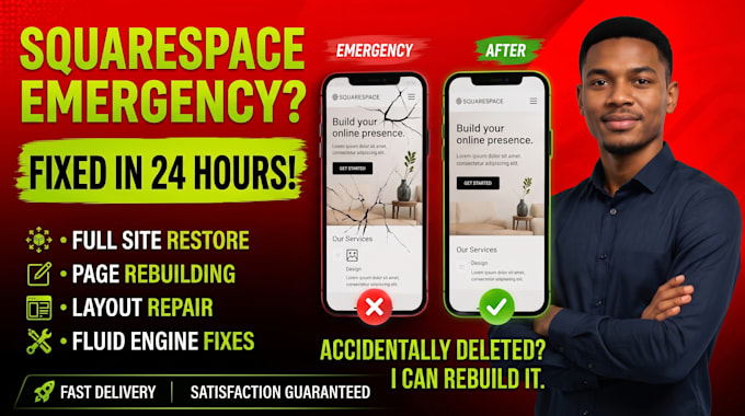 fix, redesign, restore squarespace website template 7 point 1 emergency support