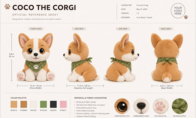 design a custom plush toy reference sheet for your character