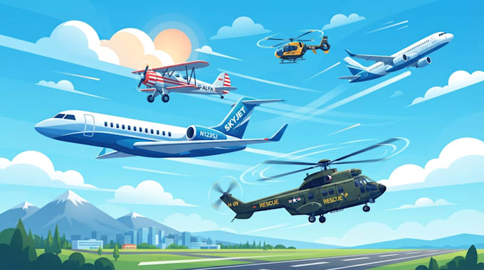 draw aircraft, helicopter, airplane into a vector