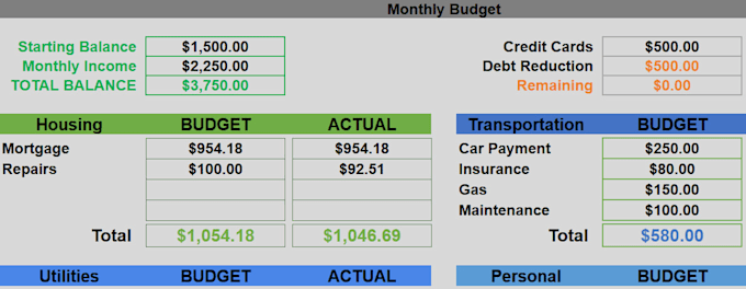 create a simple custom monthly or yearly budget spreadsheet