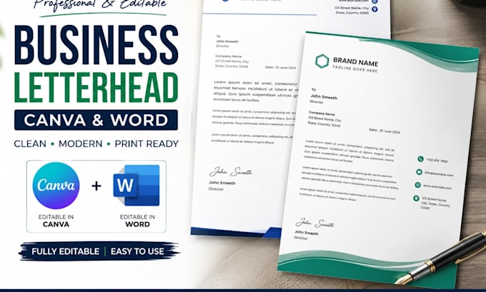 design editable canva and word business letterhead
