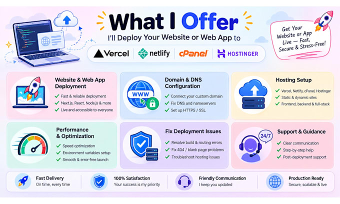 deploy your website or web app to vercel, netlify, cpanel, or hostinger