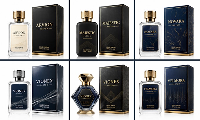 create luxury perfume packaging with logo and custom label design